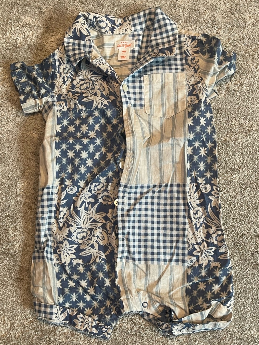 Cat & Jack Blue Patchwork Short Sleeve Romper